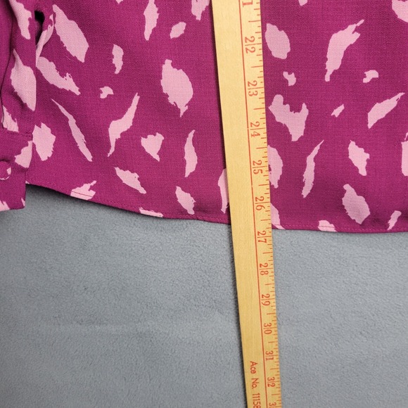 Nine West Shirt Women's L Petite Pink Printed Pleated Long Sleeve Button Front - Picture 9 of 9
